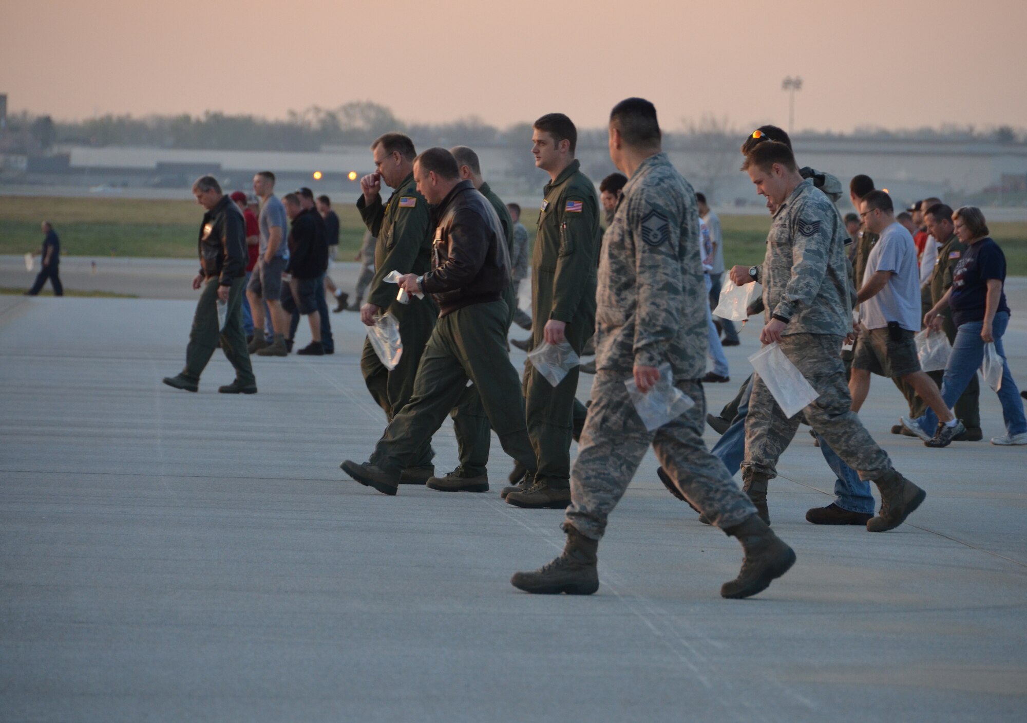 WRIGHT-PATTERSON AIR FORCE BASE, Ohio –The 445th Airlift Wing’s March 21 FOD walk resulted in the finding of 5 1/2 pounds of FOD. Military and civilian members from various units across the wing participated. (U.S. Air Force photo/Stacy Vaughn)