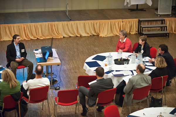 BAD DURKHEIM, Germany — Rich Gifaldi (upper left), a U.S. Army Corps of Engineers Europe District sustainability engineering manager, facilitates the sustainability breakout session during the U.S. and German partnering conference here, Feb. 22-23