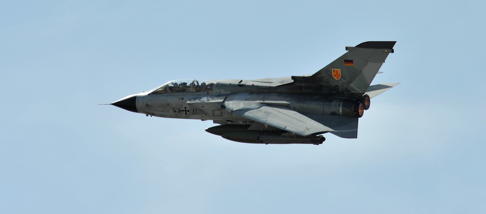 A PA-200 Tornado flies back to its home base, Holloman Air Force Base, New Mexico, March 22, 2012, from Mountain Home Air Force Base, Idaho. The German air force brought more than 130 airmen with the goal of flying an average of 12 sorties per day--all while working in a multi-service and national environment in preparation for future real-world joint operations. (U.S. Air Force photo/Airman 1st Class Heather Hayward)