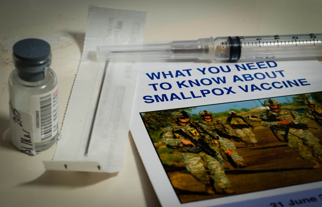 A smallpox vaccination is prepared at the 28th Medical Operations Squadron Immunization Clinic at Ellsworth Air Force Base, S.D., March 13, 2012. The smallpox vaccine is one of the many mandatory immunizations Airmen are required to receive to ensure they are able to deploy to any location around the globe. (U.S. Air Force photo by Airman 1st Class Zachary Hada/Released)