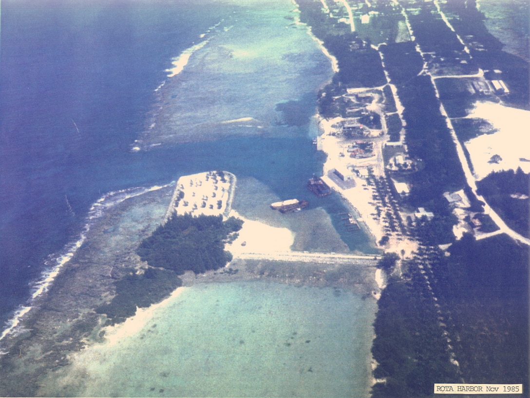 Aerial photograph of the Rota Harbor project located on the island of Rota, Commonwealth of the Northern Mariana islands. The project was completed in October 1984. Maintenance dredging was accomplished in October 1990. 
