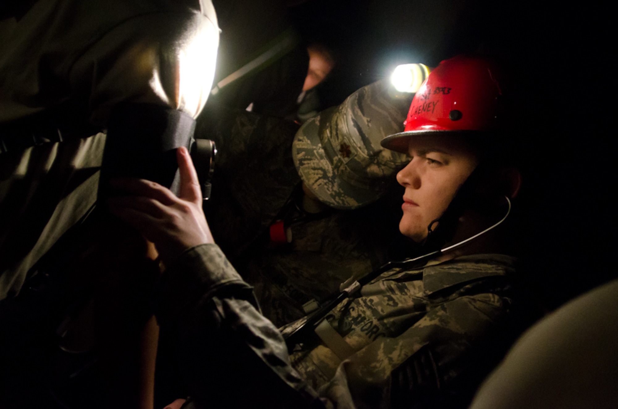 Tech. Sgt. Melinda Cheney, an aerospace medical technician with the 139th Medical Group, checks the blood pressure of a Missouri National Guard soldier during a Region 7 Homeland Response Force exercise at Muscatatuck Urban Training Center near Butlerville, Ind., March 22, 2012. More than 500 Missouri National Guard soldiers and airmen participated in the exercise, which evaluates their ability to react to large-scale disasters within the U.S. (Missouri Guard photo by Staff Sgt. Michael Crane)