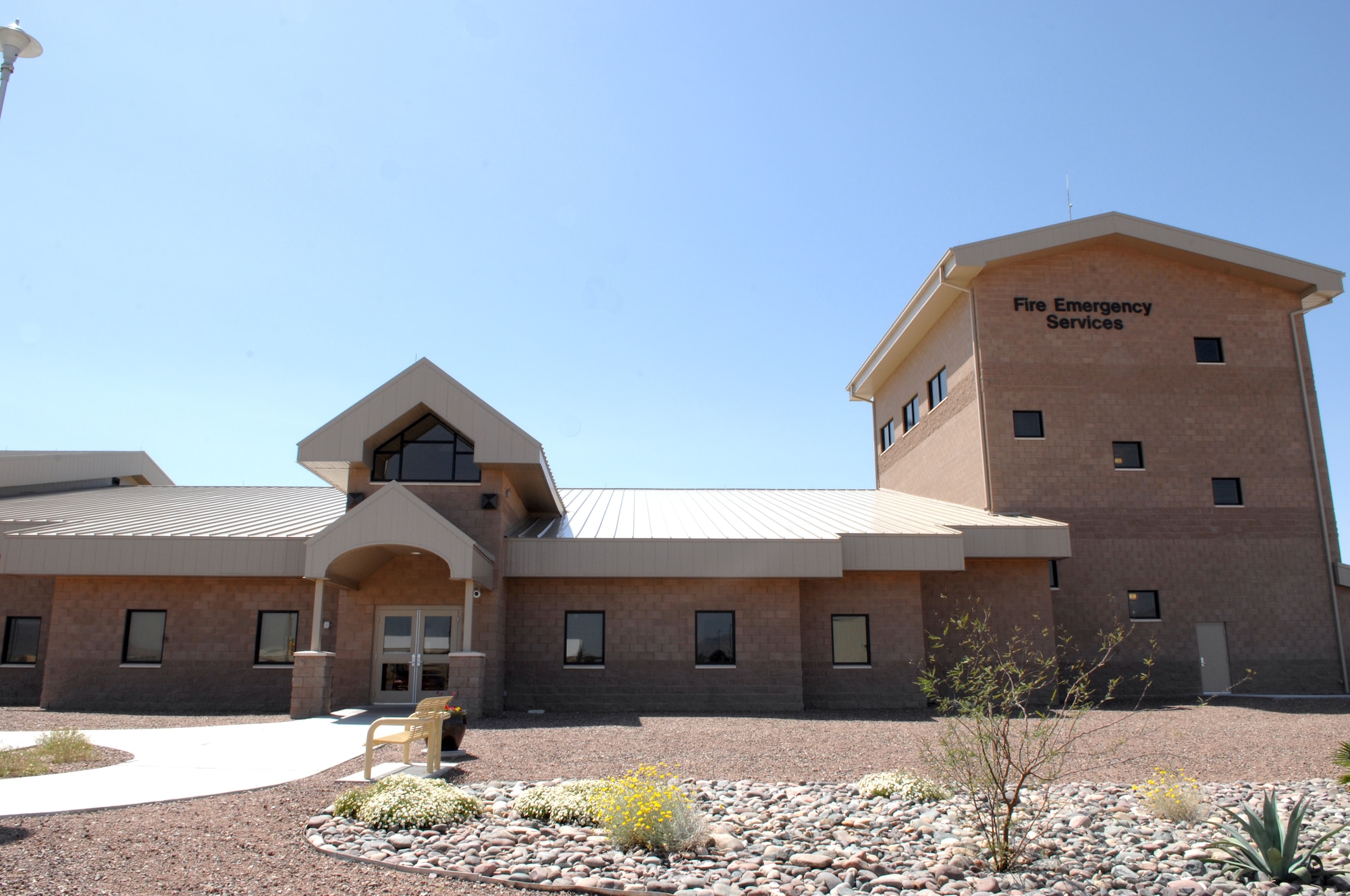 Fire station one, the newest fire house on Davis-Monthan Air Force Base, Ariz., is Leadership in Energy and Environmental Design Silver certified. The fire house has the capacity to house up to 18 fire trucks. (U.S. Air Force photo by Airman 1st Class Josh Slavin/Released)