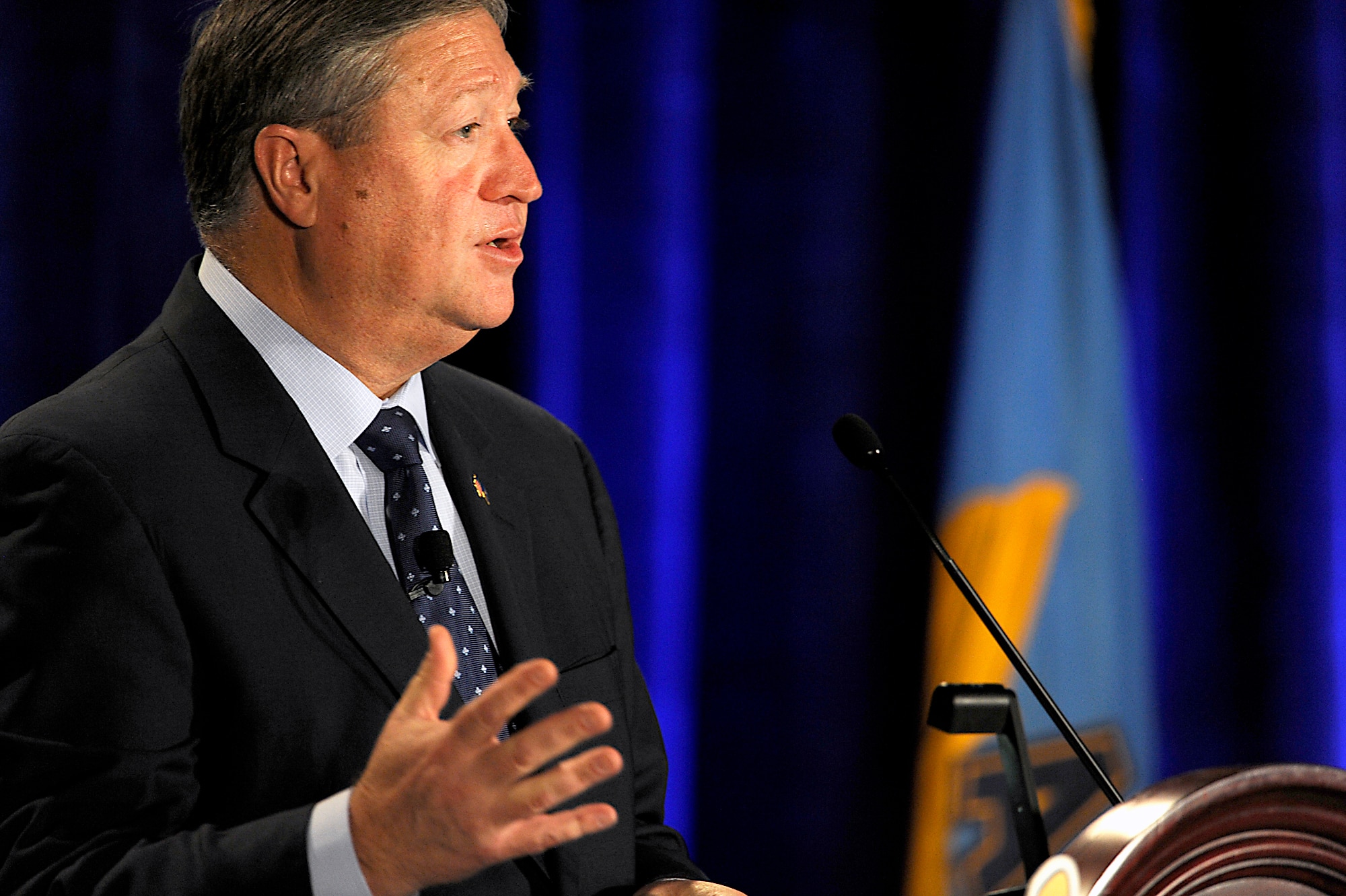 Secretary of the Air Force Michael Donley addresses audience questions about Air Force cyber policy March 23, 2012, during the Air Force Association's 2012 CyberFutures Conference and Technology Exposition at National Harbor, Md. (U.S. Air Force Photo/Scott Ash)
