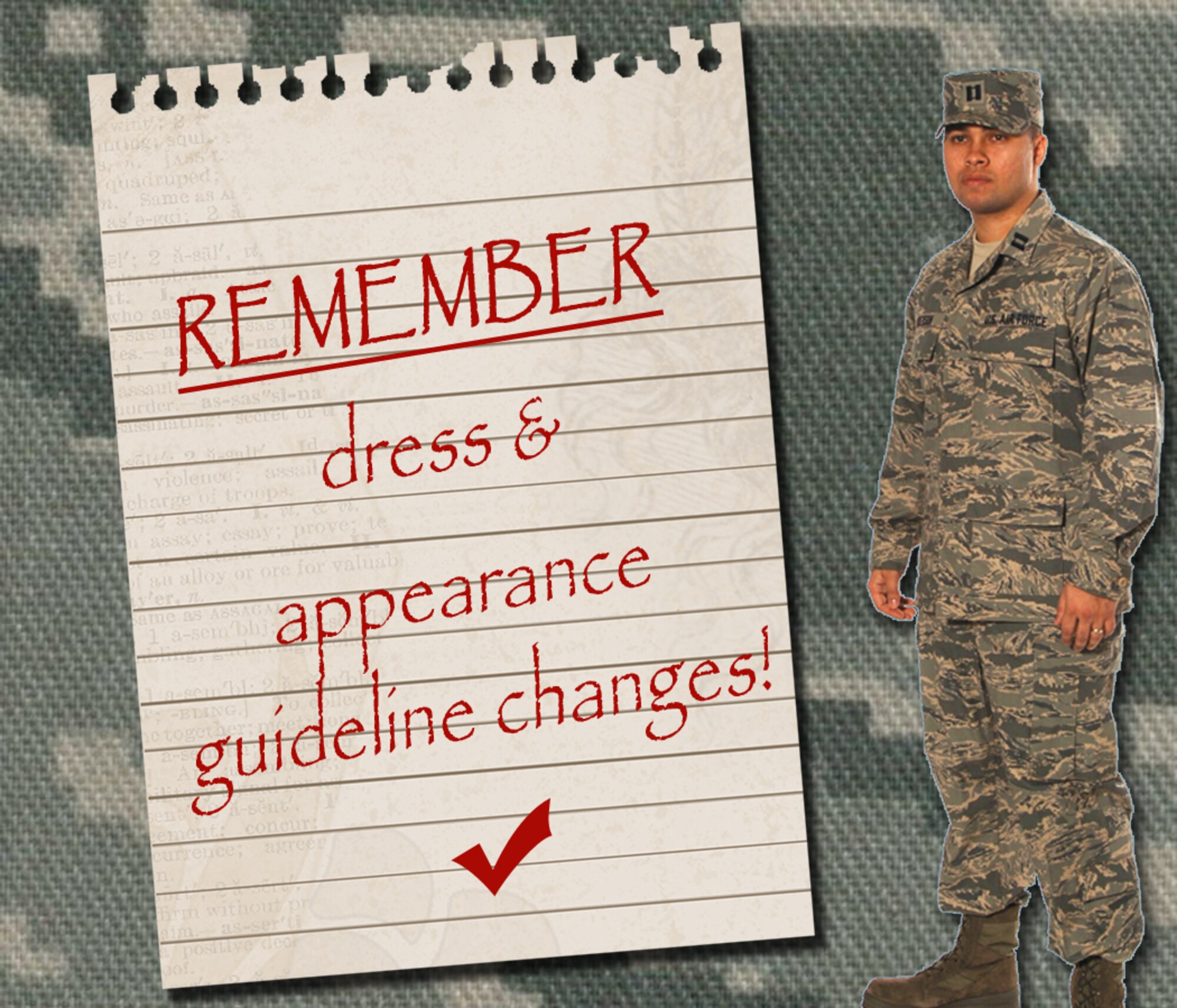There are several changes to Air Force dress and appearance guidelines documented in Air Force Instruction 36-2903 that we need to remember. (U.S. Air Force graphic Illustration)