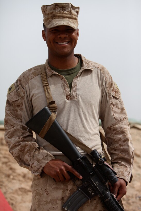 Cpl. Jerry Golden, noncommissioned officer-in-charge of the fuel farm at Forward Operating Base Geronimo, is a bulk fuel Marine with Headquarters and Service Company, 9th Engineer Battalion, 1st Marine Logistics Group (Forward). “I definitely plan on staying in and doing 20 years or more,” said Golden. “I love the lifestyle of the Marine Corps, and I feel like it has helped me to succeed. The Corps has made me the person I am today.”
