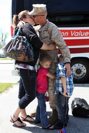 Marines with Combat Logistics Battalion 24, 24th Marine Expeditionary Unit, spent time with their families before embarking on a scheduled eight-month deployment, March 26, 2012. The 24th MEU, partnered with the Navy’s Iwo Jima Amphibious Ready Group, is deploying to the European and Central Command theaters of operation to serve as a theater reserve and crisis response force capable of a variety of missions from full-scale combat operations to humanitarian assistance and disaster relief.