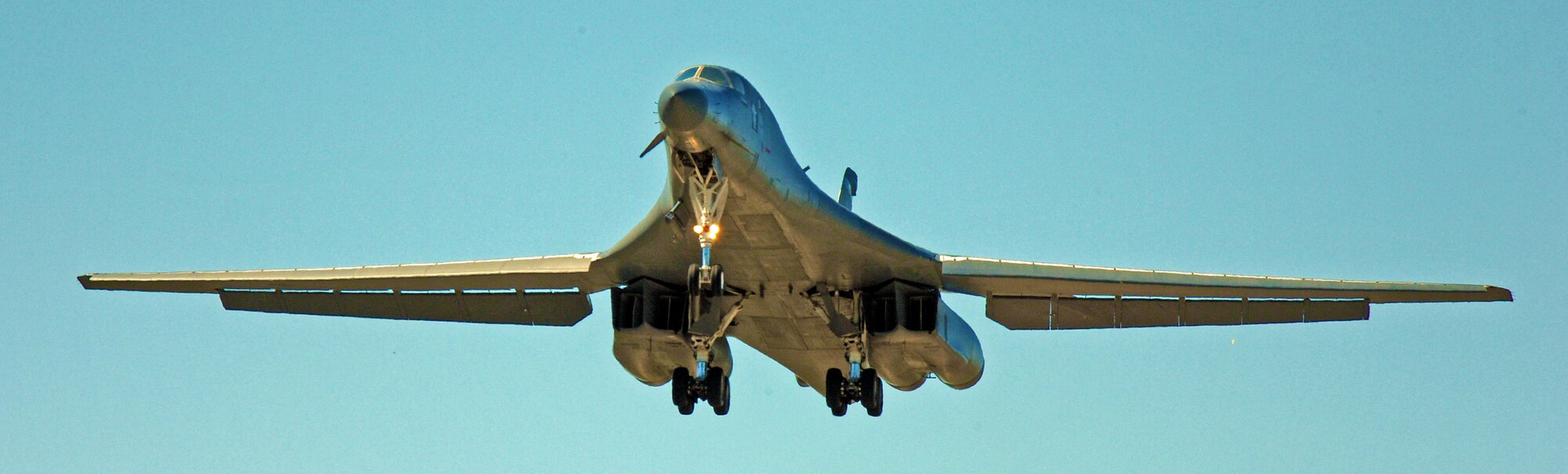 A B-1B Lancer prepares to land at Laughlin Air Force Base, Texas, March 22, 2012, as part of Laughlin’s Major Weapon Systems Day. The B-1B Lancer was one of several aircraft arriving for the event, which was designed to give base personnel a chance to see the past, present and future of Air Force aviation. It also gave student pilots a first-hand look of aircraft they may fly upon graduation. (U.S. Air Force photo/Senior Airman Scott Saldukas)
