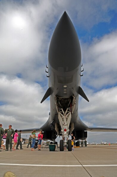 Crowds of people flock to the B-1B Lancer aircraft at Laughlin Air Force Base, Texas, to get an up-close look of the largest payload carrying aircraft of both guided and unguided weapons the Air Forces inventory March 24, 2012. The long range bomber was one of eight aircraft hosted at the Major Weapons Systems Day that allowed participants the opportunity to see the past, present and future of Air Force aviation while allowing student pilots a first-hand look at aircraft they may potentially fly. (U.S. Air Force photo/Senior Airman Scott Saldukas)
