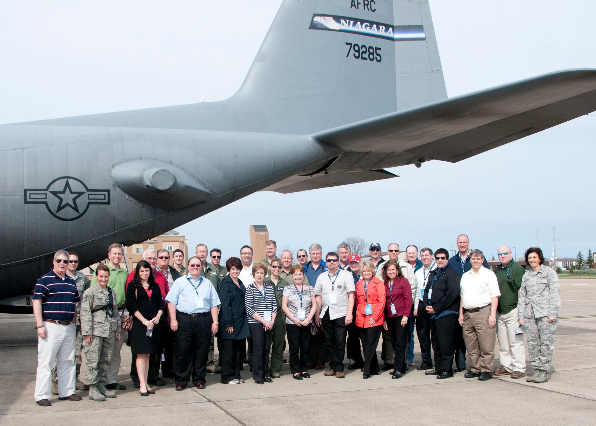 Area leaders are given a tour of Dobbins Air Reserve Base and the Lockheed Martin facility as part of the 914th Airlift Wings civic leader program March 22-23 2012 Dobbins ARB, Ga. The tour gave them the opportunity to see the manufacturing of a C-130, the retrofit of a C-5 aircraft and was highlighted with the opportunity to pilot a C-130 aircraft simulator. (U.S. Air Force photo by Tech Sgt. Joseph McKee)