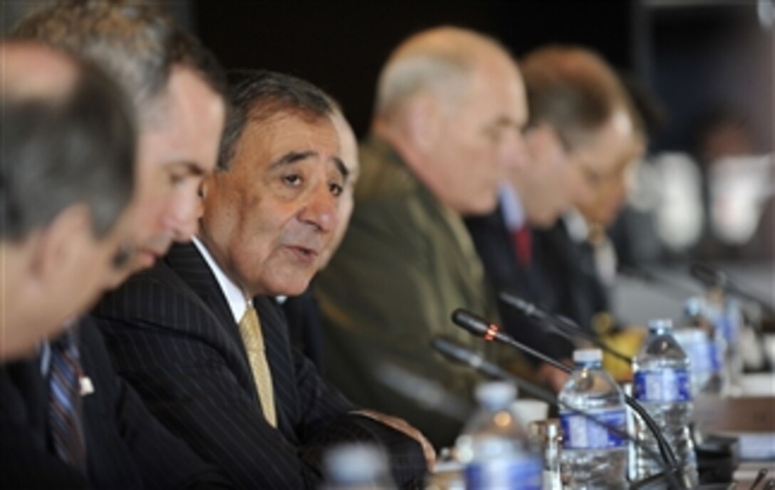 Secretary of Defense Leon E. Panetta engages in bilateral meetings with Mexican Secretary of National Defense Gen. Guillermo Galvan in Ottawa, Canada, on March 27, 2012.  