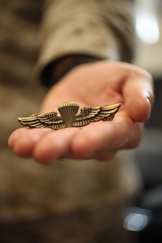 Capt. Andrew R. Jones, the commanding officer for Headquarters and Service Company, 2nd Reconnaissance Battalion, 2nd Marine Division, recently earned his Navy and Marine Corps Parachutist Insignia, commonly referred to as gold jump wings, when he and Marines with Company C, 2nd Reconnaissance Battalion, conducted jump operations from March 12 - 16. Jones took this opportunity to get his gold jump wings before he executes permanent change of station orders to Company B, Anti-Terrorism Battalion, 4th Marine Division, this summer. He made getting his gold jump wings a career goal.