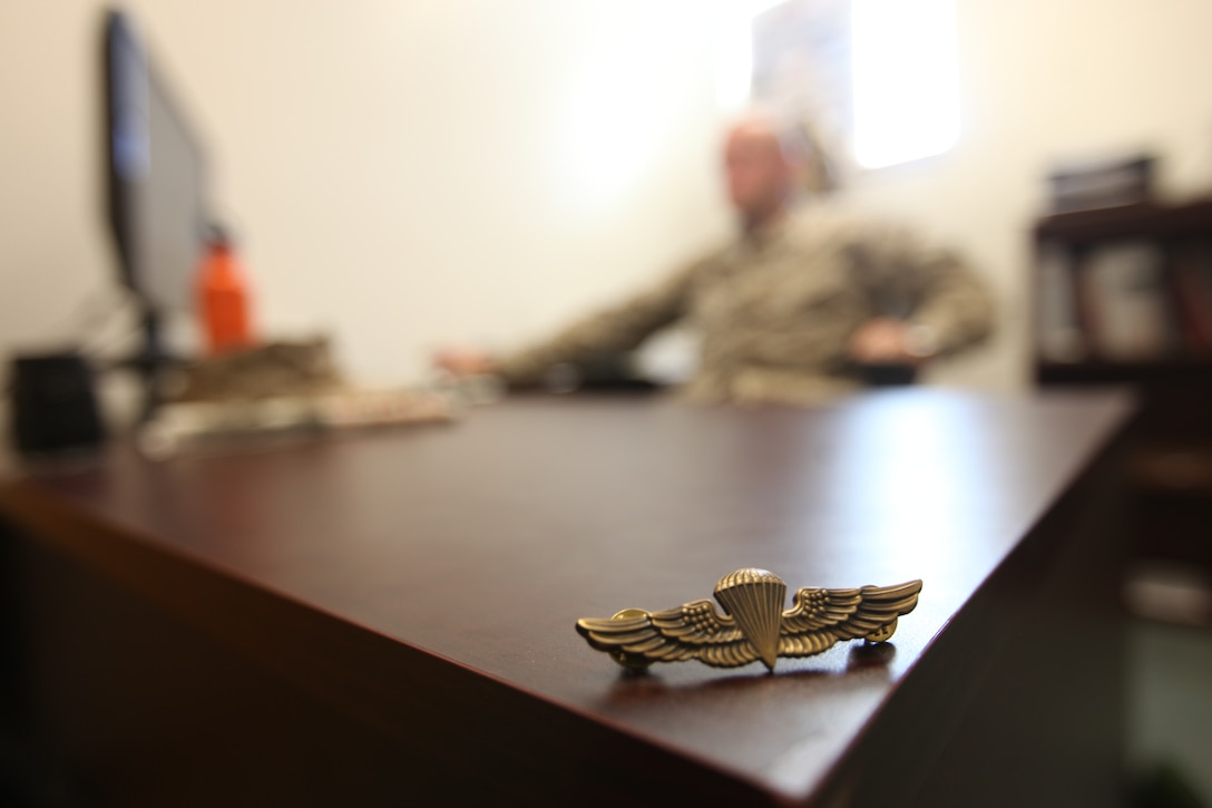 Capt. Andrew R. Jones, the commanding officer with Headquarters and Service Company, 2nd Reconnaissance Battalion, 2nd Marine Division, recently earned his Navy and Marine Corps Parachutist Insignia, commonly referred to as gold jump wings, March 12 - 16 when he joined Marines with Company C, 2nd Recon Bn., conducting jump operations. Jones began his career 17 years ago and wanted to make sure he took the last battalion jump opportunity to get his gold jump wings before he executes permanent change of station orders this summer to Company B, 4th Anti-Terrorism Battalion, 4th Marine Division in Amarillo, Texas.