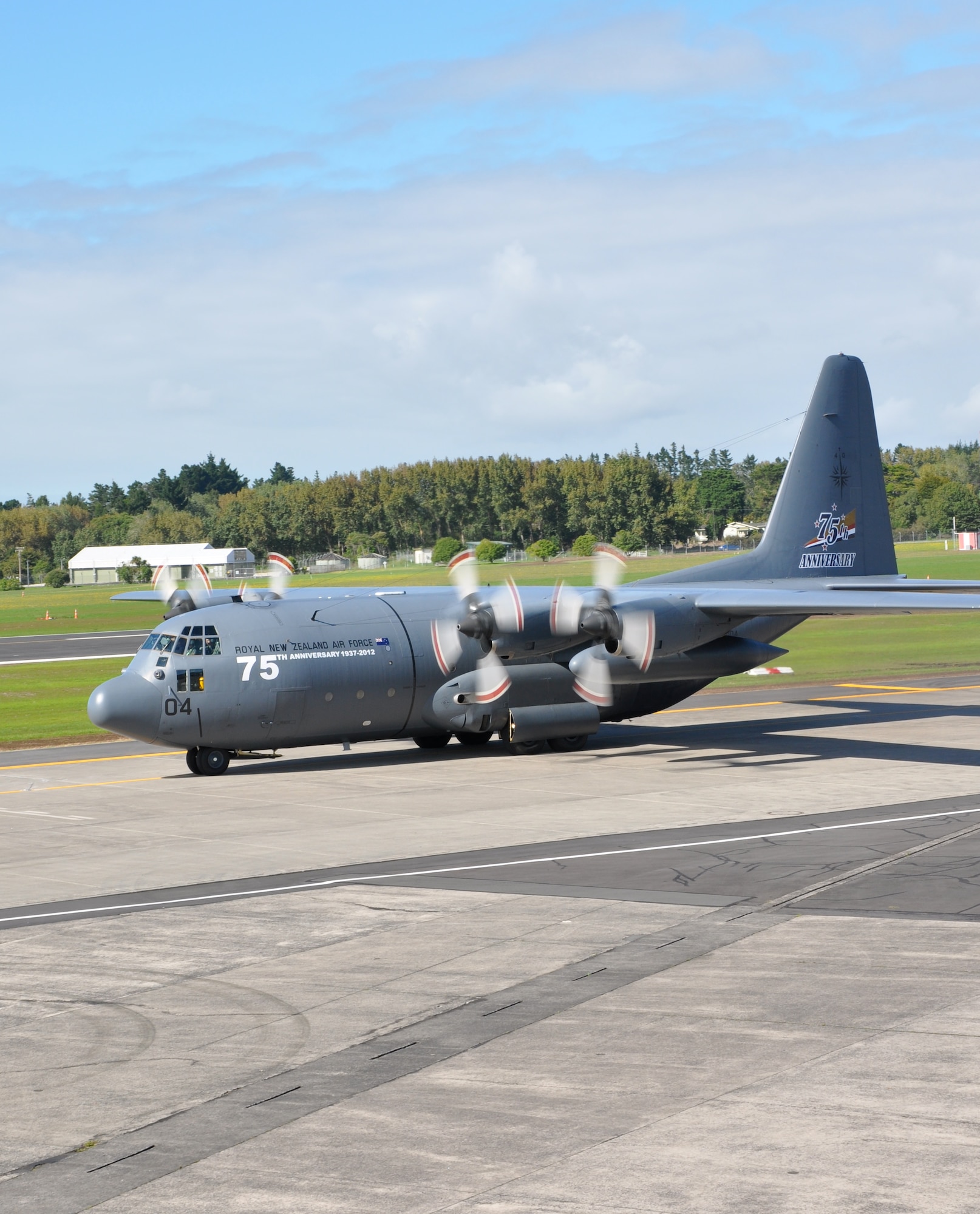 A Royal New Zealand Air Force C-130 taxis at RNZAF Base Whenuapai during Exercise KIWI FLAG Tuesday, March 27, 2012. Exercise KIWI FLAG is a multilateral airlift exercise planned as part of events for the 75th anniversary of the RNZAF. (U.S. Air Force photo by Capt. Rebecca Heyse/Released) 
