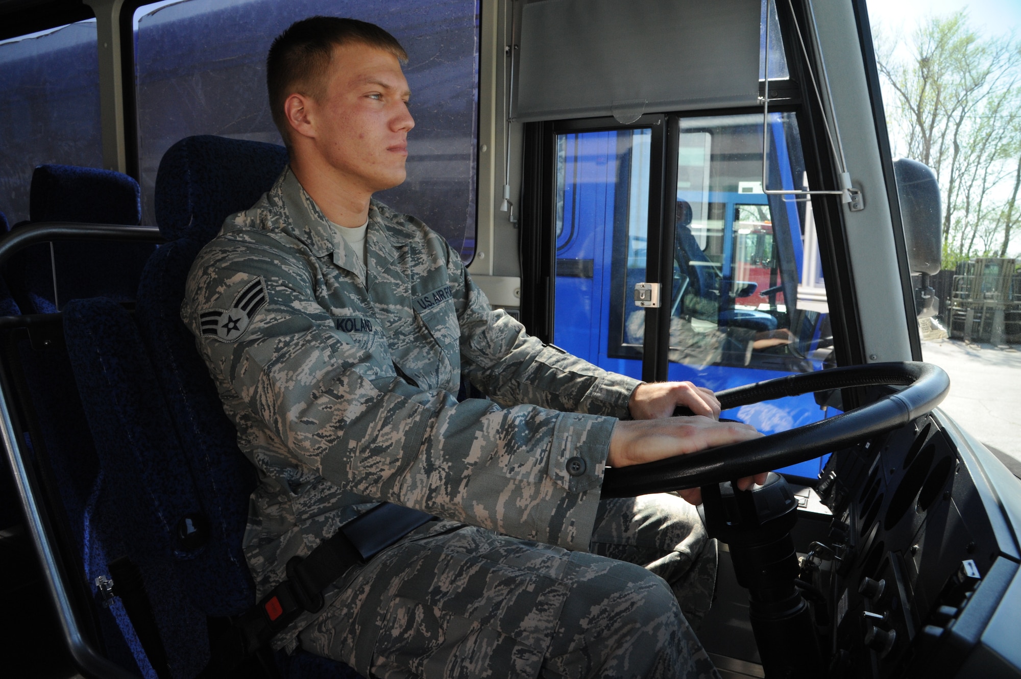Senior Airman Daniel Koland, 375th Logistics Readiness Squadron Vehicle Operations dispatcher, was recently named Air Force Vehicle Operations Airman of the Year. Koland‘s accomplishments includes driving convoys while U.S. forces transitioned out of Iraq. (U.S. Air Force photo/ Senior Airman Amber Kelly-Herard)