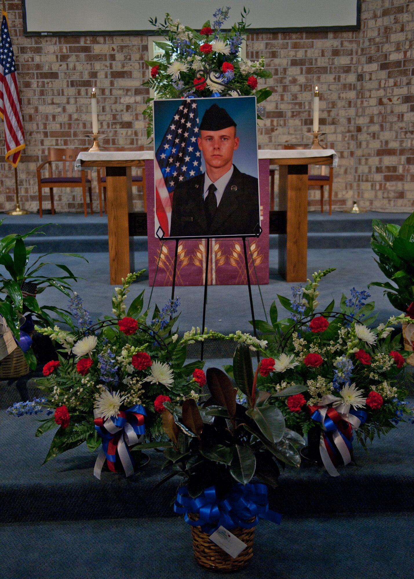 A memorial service was held at the Base Chapel in honor of U.S. Air Force Airman 1st Class Stephen Bost, 23d Logistics Readiness Squadron, at Moody Air Force Base, Ga., March 26, 2012. Bost, who recently completed a deployment tasking to Balad Air Base, Iraq, passed away at Moody on March 17, 2012. (U.S. Air Force photo by Senior Airman Eileen Meier/Released)