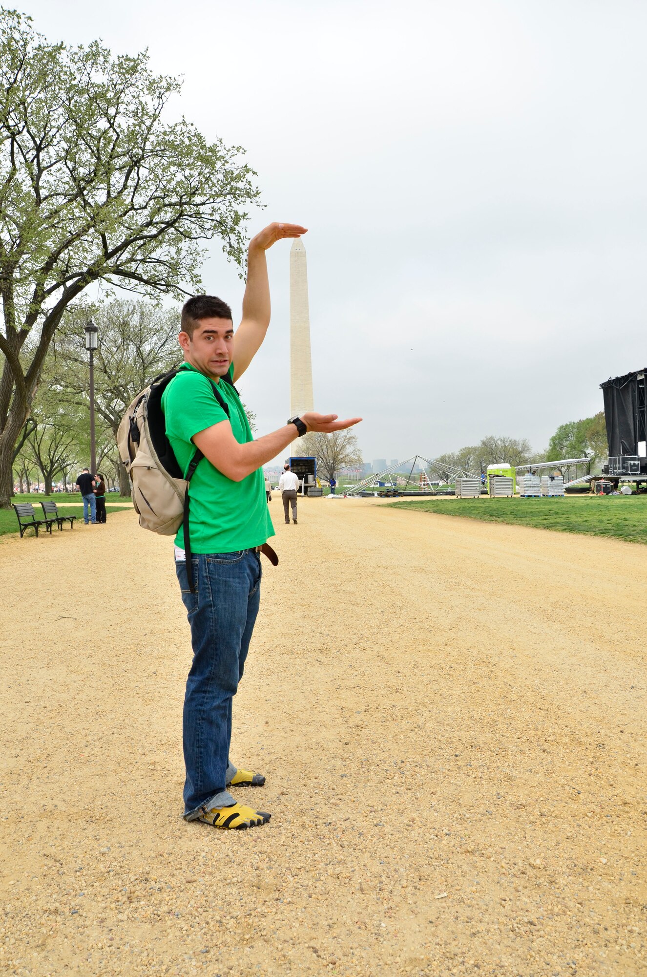 Senior Airman Jared Morley, who's deployed to the Air Force Mortuary Affairs Operations dress and wrap section, has some photography fun March 22, 2012, during a chaplain-sponsored resiliency trip to Washington, D.C. Morley is deployed to AFMAO from the 60th Force Support Squadron, Travis Air Force Base, Calif. (U.S. Air Force photo/Senior Airman Sirintra Fisher)
