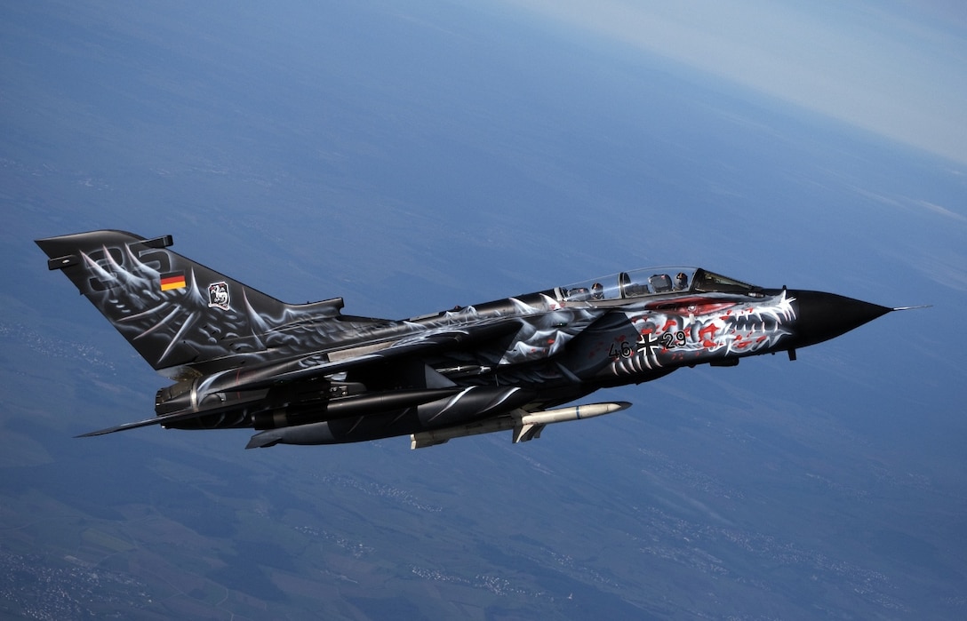 The German Air Force's PA-200 ECR Tornado in flight over Germany in this undated photo.  1Lt. Nicola Baumann became just the second female fighter pilot in the history of the German Air Force back in 2007 after completing the Euro-Nato Joint Jet Pilot Training program at Sheppard Air Force Base, Texas.  (U.S. Air Force courtesy photo)