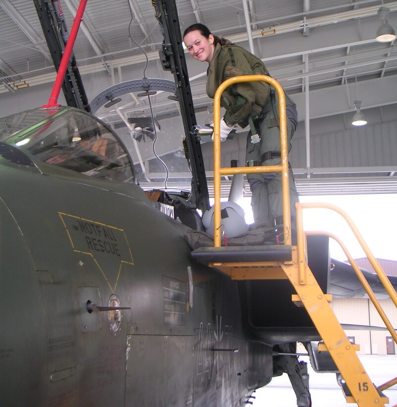 1Lt. Nicola Baumann, an instructor pilot with the 459th Flying Training Squadron, climbs into the cockpit of a PA-200 ECR Tornado in Germany in this undated photo.  Baumann became just the second female fighter pilot in the history of the German Air Force back in 2007 after completing the Euro-Nato Joint Jet Pilot Training program at Sheppard Air Force Base, Texas.  (U.S, Air Force courtesy photo)