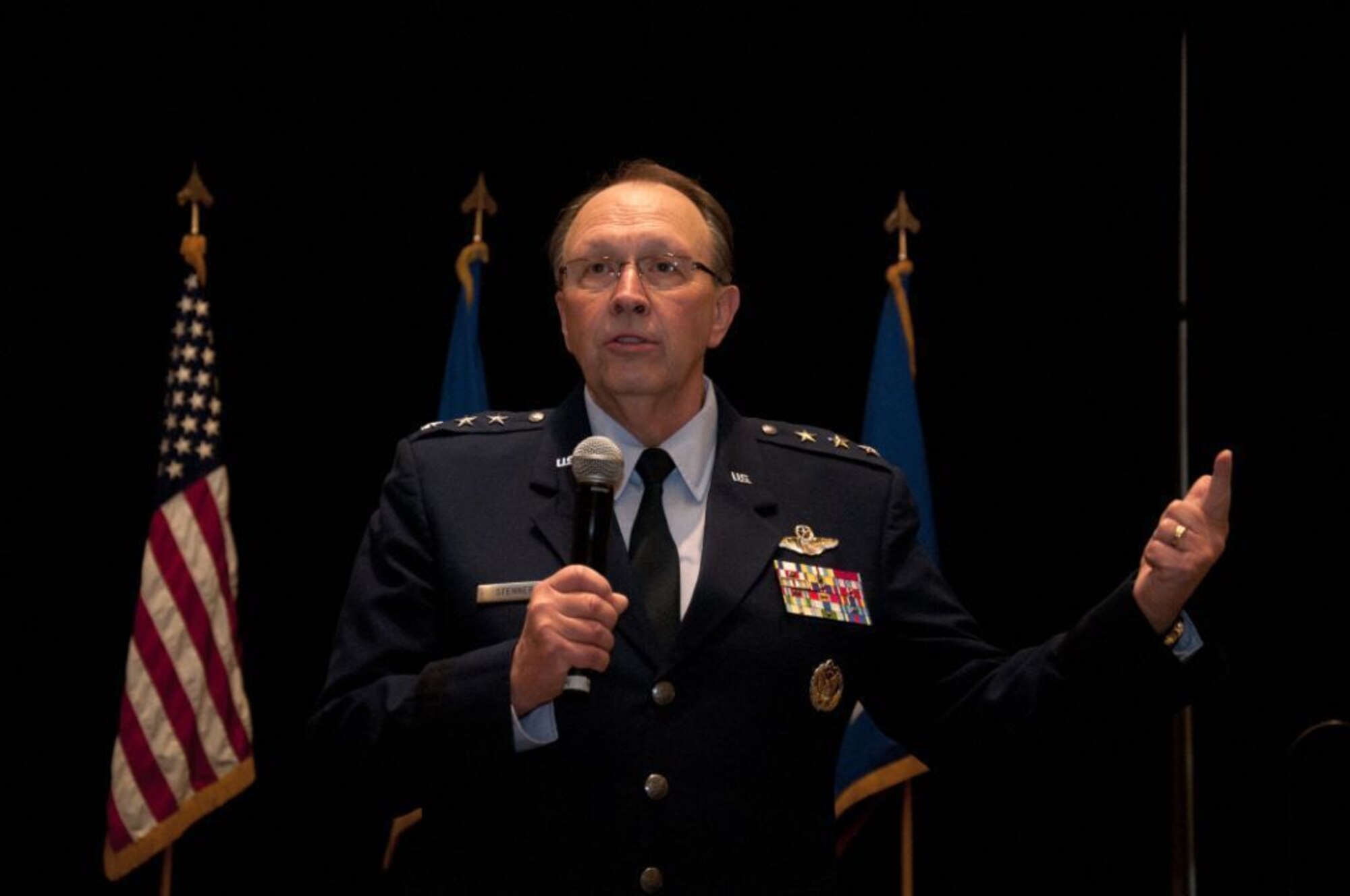 Lt. Gen. Charles E. Stenner, Jr., commander of Air Force Reserve Command and chief of the Air Force Reserve, addresses Total Force topics with AFRC 
senior leaders during command's 2012 Senior Leader Conference March 26, 2012, at the Gaylord Hotel in National Harbor, Md. This year's SLC theme was "Full Operational Capability: Full Spectrum Combat Capability with Unparalleled Efficiency," and how the Reserve fits into the big picture of a Total Force. (U.S. Air
Force photo/Senior Airman Katie Spencer)