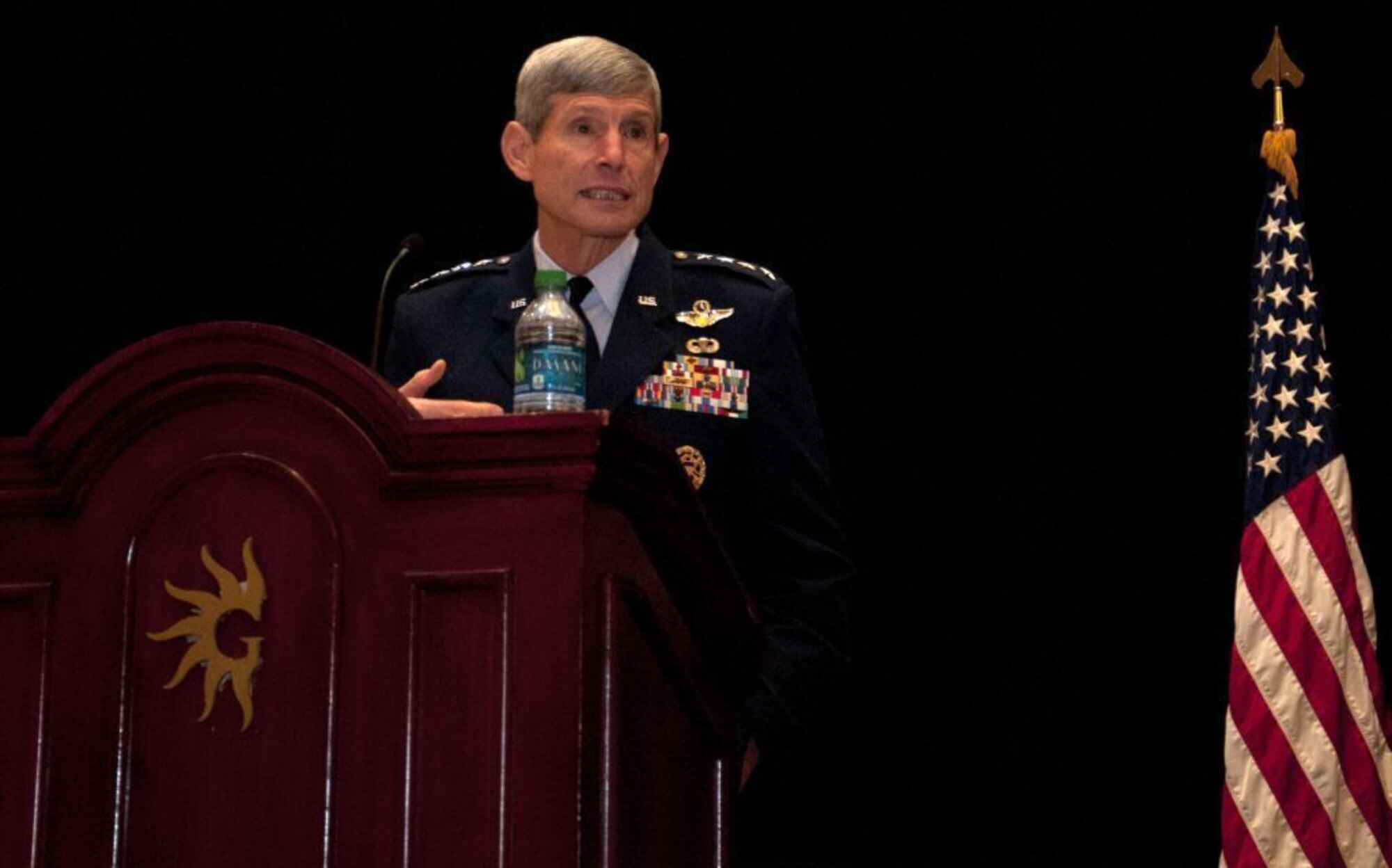 Air Force Chief of Staff Gen. Norton Schwartz discusses recent service budget during Air Force Reserve Command's 2012 Senior Leader Conference March 26, 2012, at the Gaylord Hotel in National Harbor, Md.  This year's SLC theme was "Full Operational Capability: Full Spectrum Combat Capability with Unparalleled Efficiency," and how the Reserve fits into the big picture of a Total Force. (U.S. Air Force photo/Senior Airman Katie Spencer)
