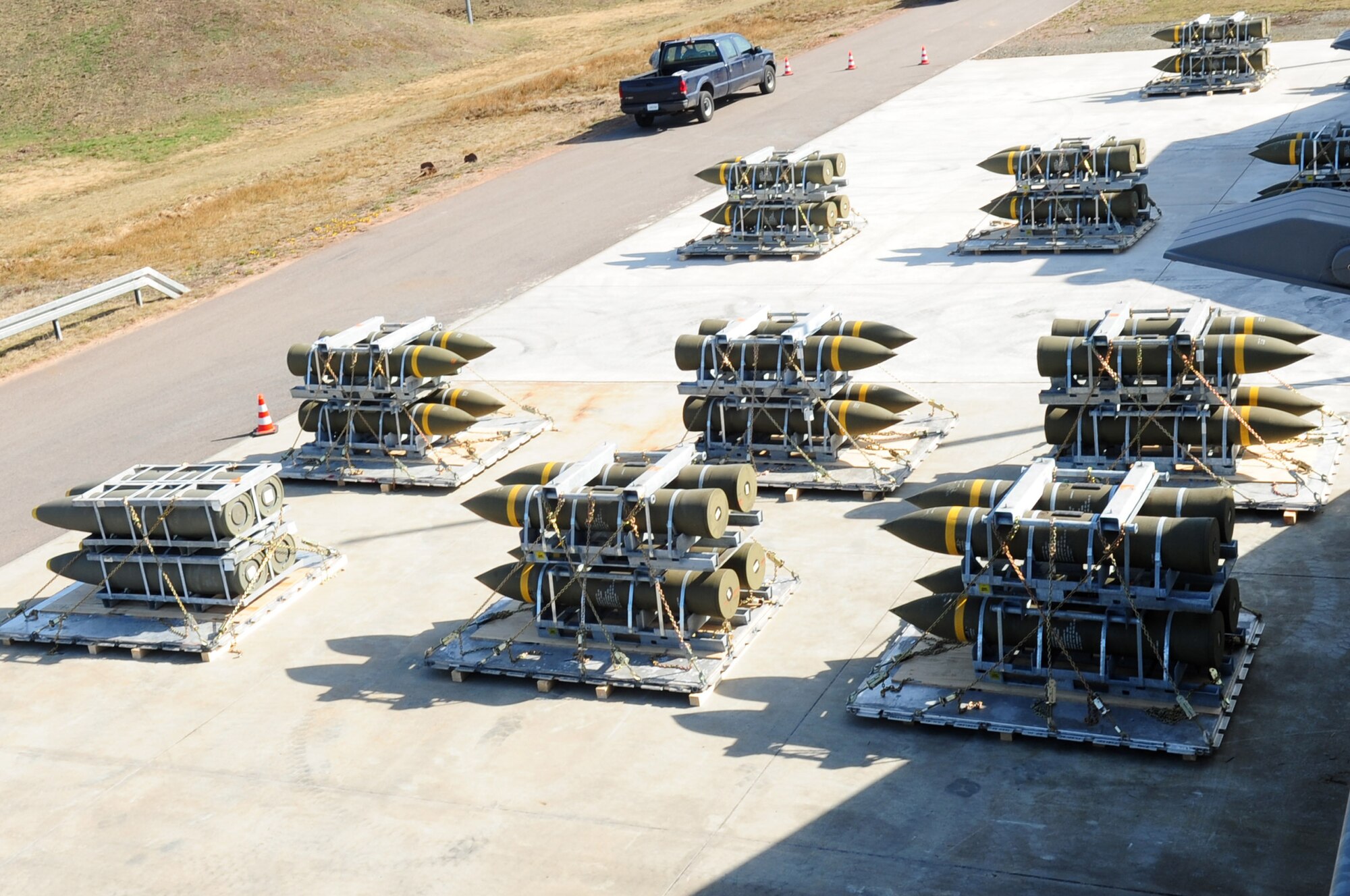 Completed pallets are assembled after a tactical air munitions rapid response package exercise at Ramstein Air Base, Germany, March 27, 2012. Members of the 86th Munitions Squadron participate in a TARRP exercise quarterly to stay familiar with current processes and become more efficient for real world missions. (U.S. Air Force photo by Senior Airman Brittany Perry)
