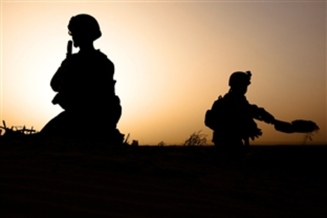 U.S. Marines man an overnight post in Afghanistan, March 23, 2012. The Marines are assigned to Alpha Company, 1st Light Armored Reconnaissance Battalion.