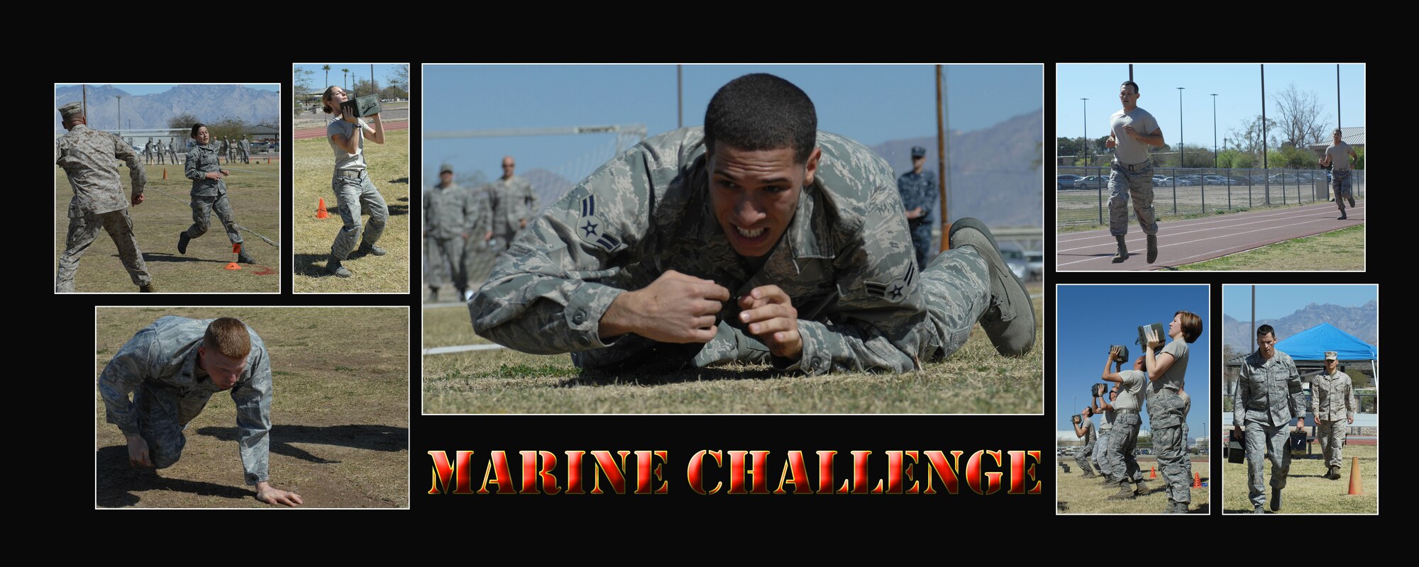 U.S. Air Force members participated in the Marine Challenge, which required them to complete the Marine Corps Manuever Under Fire course.