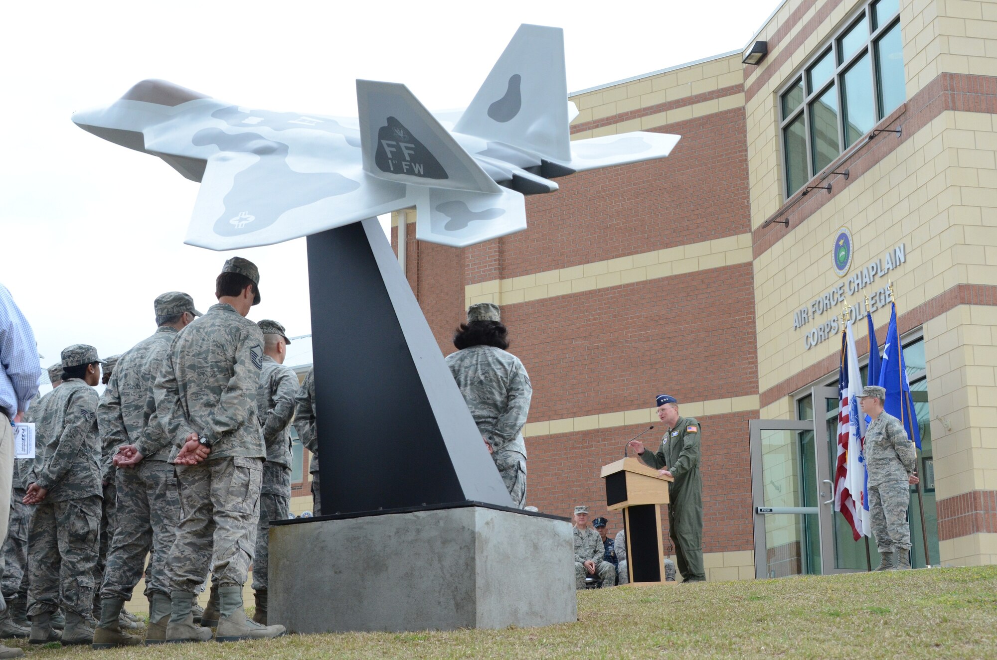 Lt. Gen. David Fadok president and commander of the Air University, addresses students and cadre of the Air Force Chaplain Corps College at Fort Jackson, S.C. (Air Force photo/Susanne Kappler)