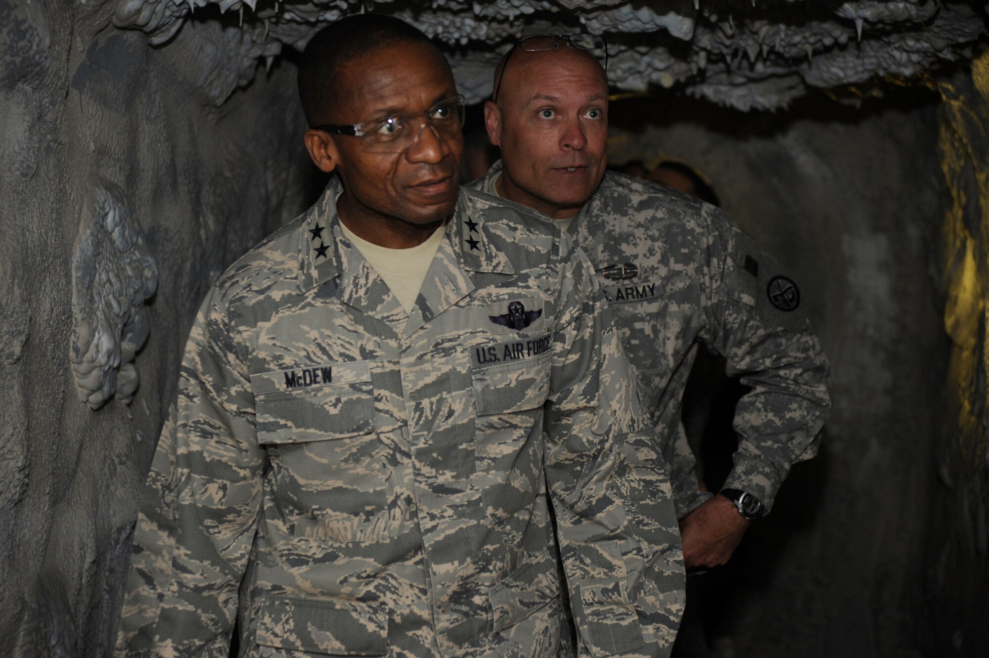 Air Force District of Washington Commander Maj. Gen. Darren W. McDew tours the Center for National Response facility March 28 in Gallagher W. Va. The training center is housed in a half-mile long tunnel which has a wide assortment of training areas, including a post office, rail station, Afghanistan tunnel replica, rubble room and a metro rail car. The training center was called one of the best training venues available for emergency management career fields by civil engineer squadron emergency management officials. (U.S. Air Force photo by Staff Sgt. Christopher Ruano)
