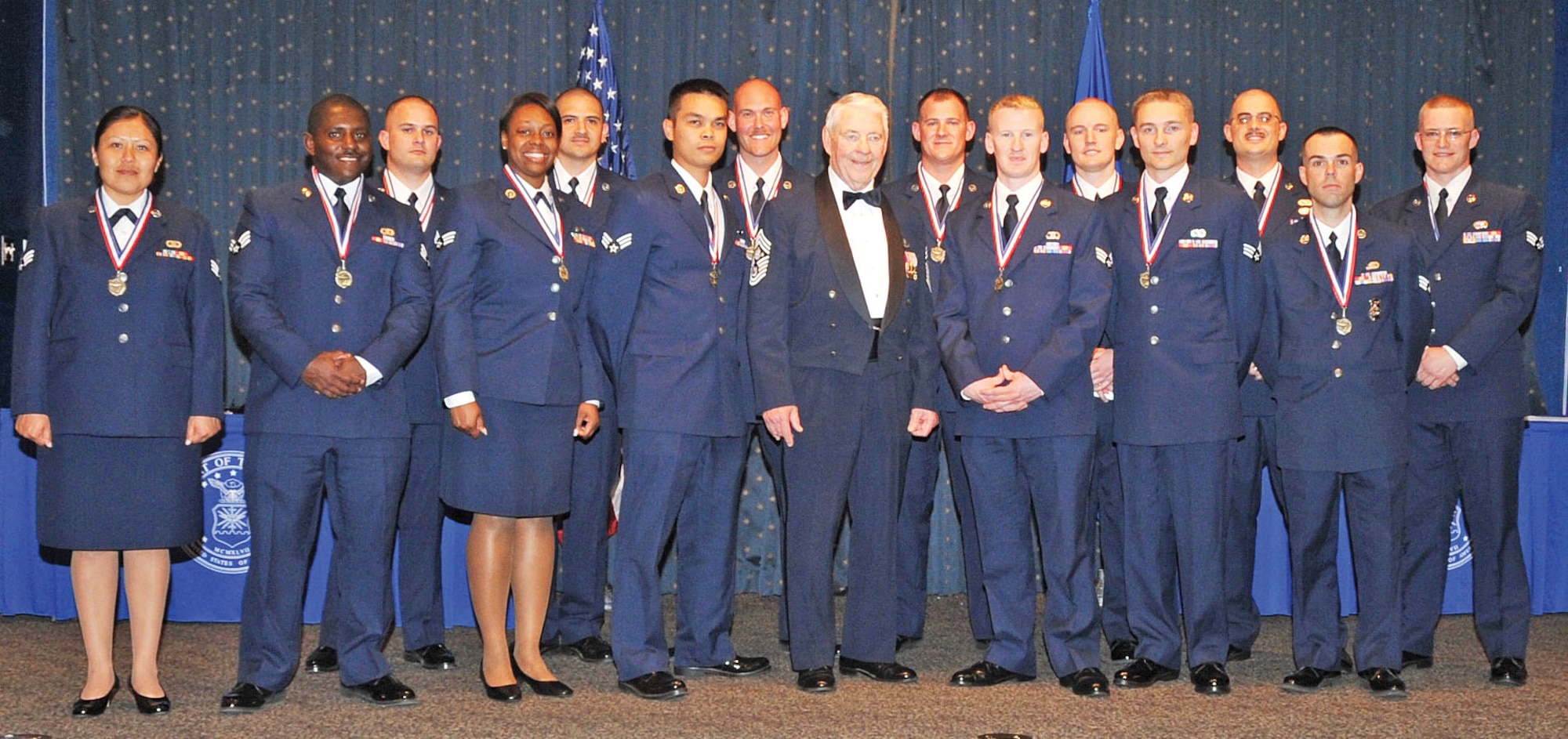 KIRTLAND AFB, N.M. – Chief Master Sgt. of the Air Force No. 5, Robert D. Gaylor, was the guest speaker March 22 at the Kirtland AFB Airman Leadership School Class 12-3 graduation. Three students were recognized: Jeremy Utley, 58th Operations Group (Levitow Award); Thomas Scott, 898th Munitions Squadron (Commandant Award); and Jeffrey Neice, 58th Aircraft Maintenance Squadron (Academic Achievement Award). (Photo by Dennis Carlson)