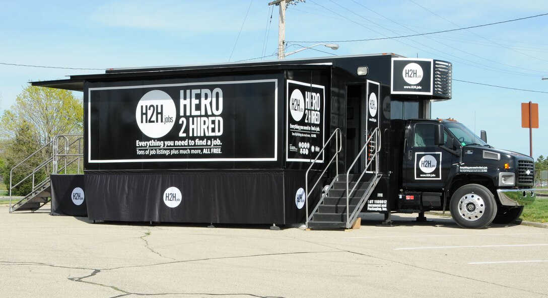 WRIGHT-PATTERSON AIR FORCE BASE, Ohio –The Hero 2 Hired Mobile Job Store stopped at the 445th Airlift Wing March 29, serving more than 125 people that stopped by looking for information to help with job hunting. (U.S. Air Force photo/Tech. Sgt. Anthony Springer)