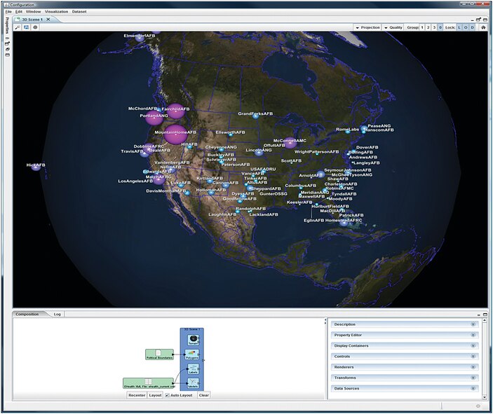This screen shot shows E-Health Latency data, represented via Air Space Cyber-User Defined Operational Picture (ASC-UDOP). (AFRL Image)