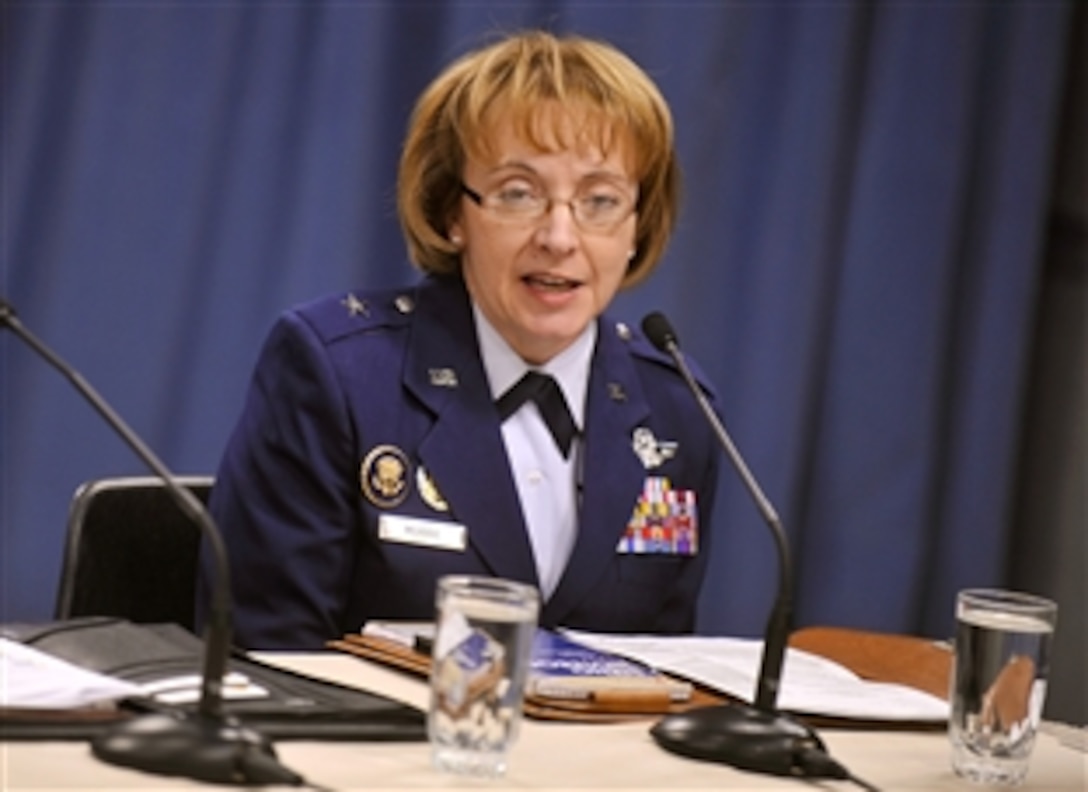 Air Force Brig. Gen. Eden J. Murrie, director of Air Force Services, briefs the media about the release of “Appendix E” documents from the Dover Port Mortary timeline in the Pentagon briefing room, March 30, 2012. The appendix details records of operations at Dover Port Mortuary, Del., from 1990 to 2012. 