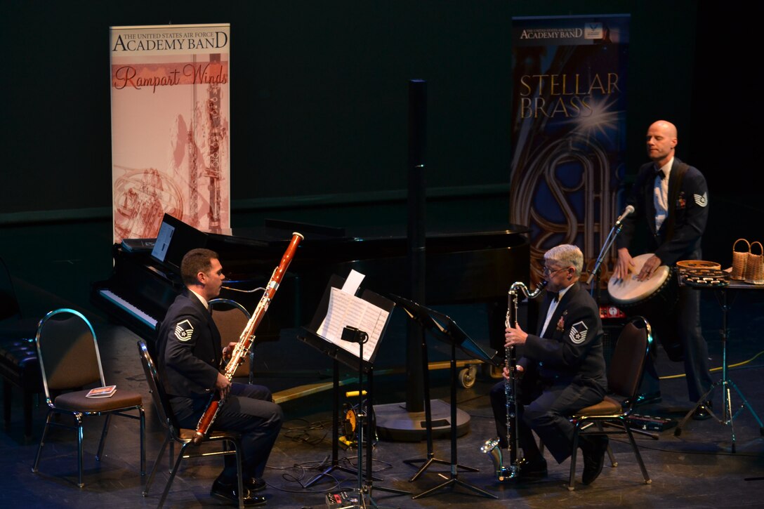 MSgt Alex Vieira, MSg Scott Richardson, and TSgt Tim Blake thrill the audience with their musical versatility during the final perfomance of the 2011 - 2012 season of The USAFA Band's Chamber Recital Series.  
