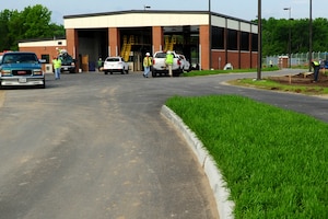 The Large Vehicle Inspection Station at Langley Air Force Base, Va., nears completion on May 1, 2012.  The LVIS and the Visitor Center on Armistead Avenue will open May 7, 2012.  (U.S. Air Force photo by Airman 1st Class Kayla Newman/Released)