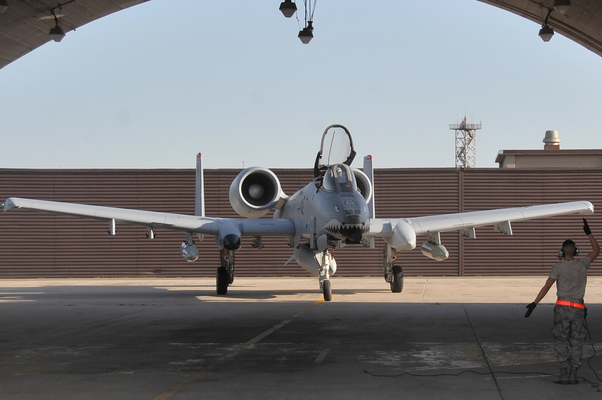 The 75th Expeditionary Fighter Squadron from Moody Air Force base, Ga., landed nine A-10C Thunderbolt II aircraft at Osan Air Base, Republic of Korea, April 30, 2012. The 75th EFS deployed approximately 250 Airmen and 12 aircraft to Korea as part of a routine theater support package. The A-10C Thunderbolt II aircraft is designed to provide close air support for ground troops and can also carry air-to-air missiles. (U.S. Air Force photo/Staff Sgt. Craig Cisek)