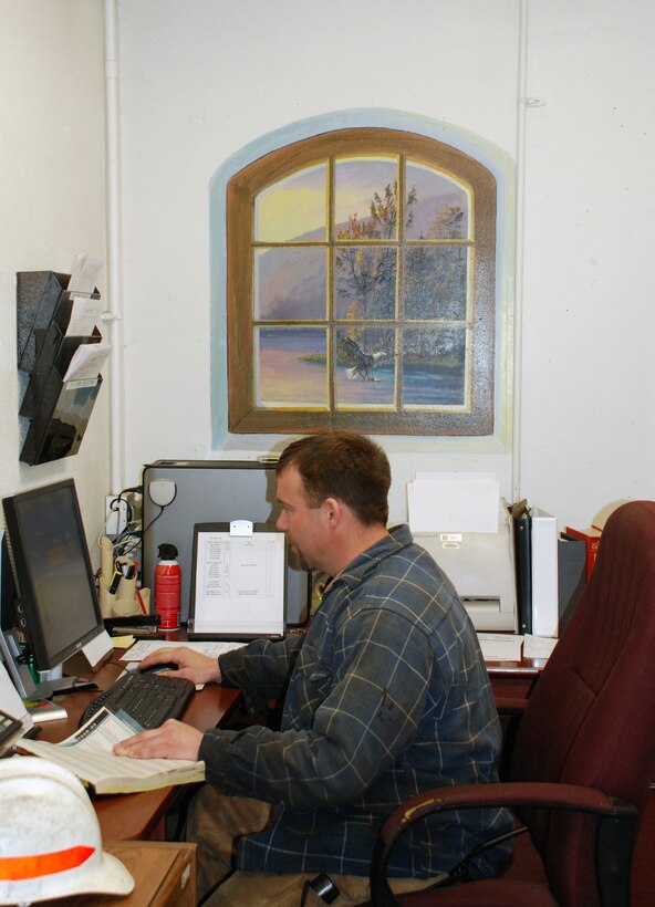 This painting by Lee Jensen put a "window" in an otherwise plain office. Bonneville Lock and Dam is known for many things, like history and hydropower, but artwork? Lee Jensen, who worked there between 1991 and 2001, left his mark ... in a very creative way.