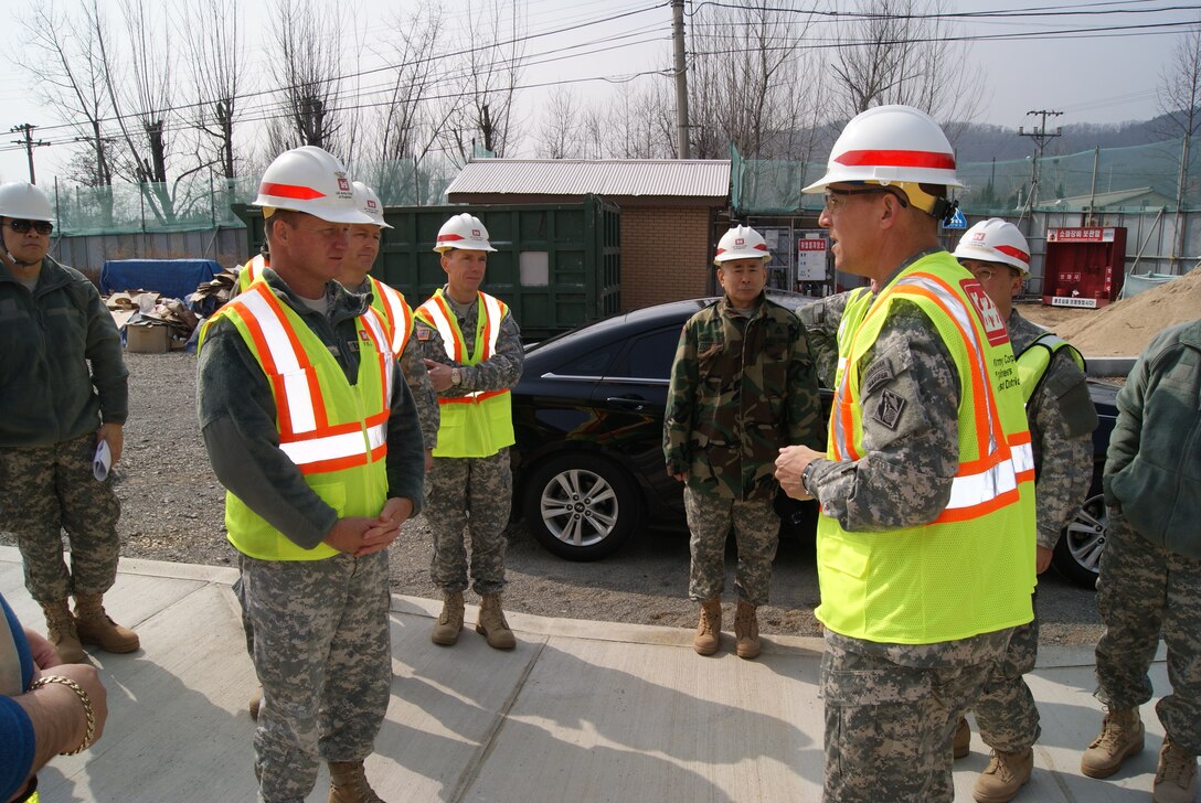 Col. Donald E. Degidio, Jr. (right), Commander of the Far East District, briefs Col. Gregory Gunter (left), Deputy POD Commander, during Key Resolve 2012.  