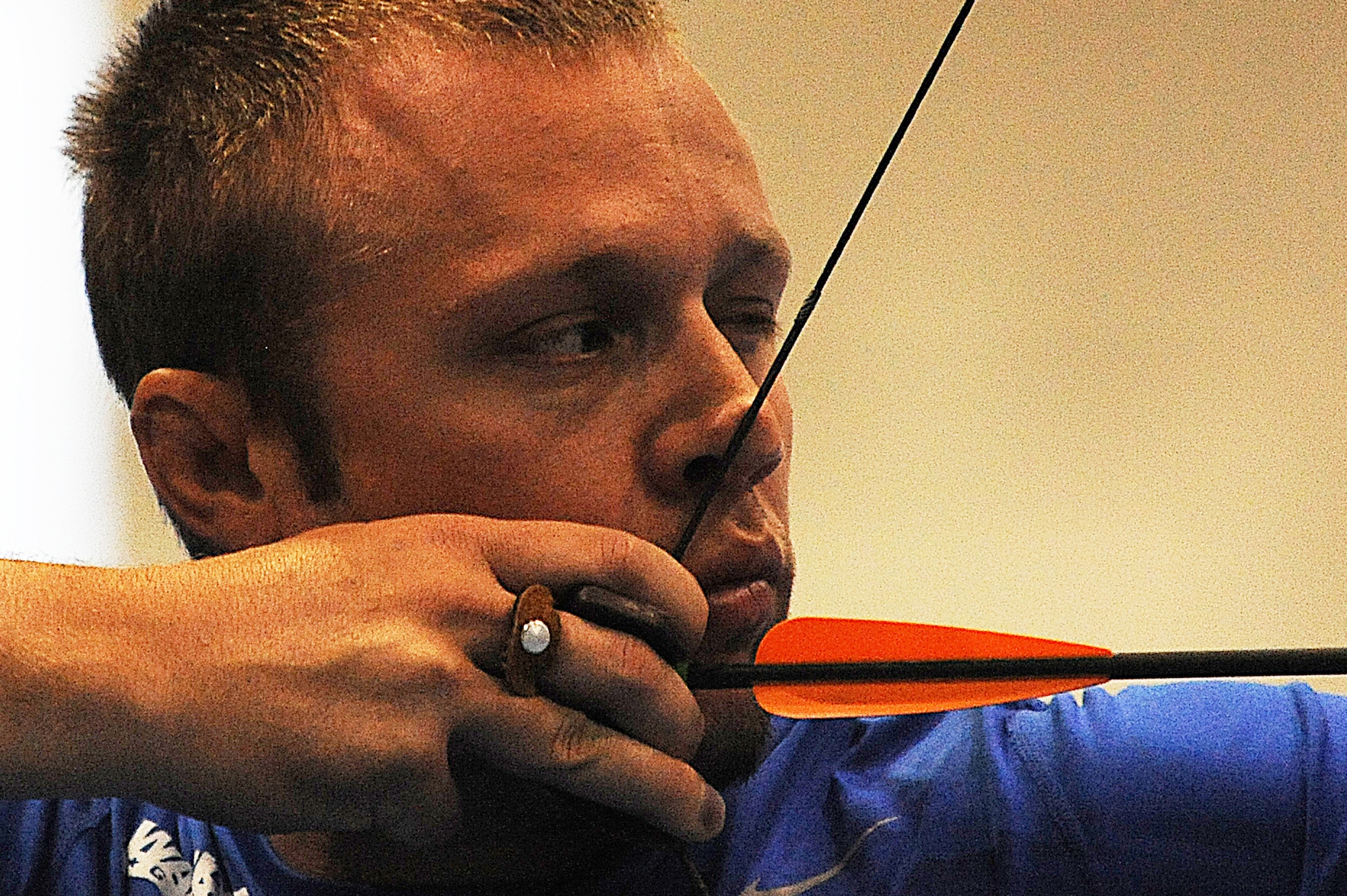 Kendall Madden aims at his target during the archery competition of the 2012 Warrior Games at the U.S. Air Force Academy in Colorado Springs, Colo., May 2, 2012. Madden is with the Air Force team. (U.S. Air Force photo/Val Gempis) 
