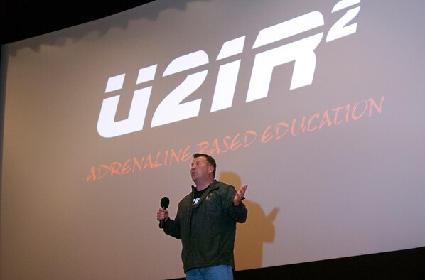 Steve Neisen, Cheyenne Police Department, tells F. E. Warren Airmen about the Under 21 Responsible and Resilient Program during a driving-under-the-influence impact panel in the base theater April 19. U21R2 sponsors alcohol-free events such as camping, trips to concerts and zombie hunts for Airman under the legal drinking age. Those interested in the program can contact Neisen by calling (303) 817-9339. (U.S. Air Force photo by R.J. Oriez)