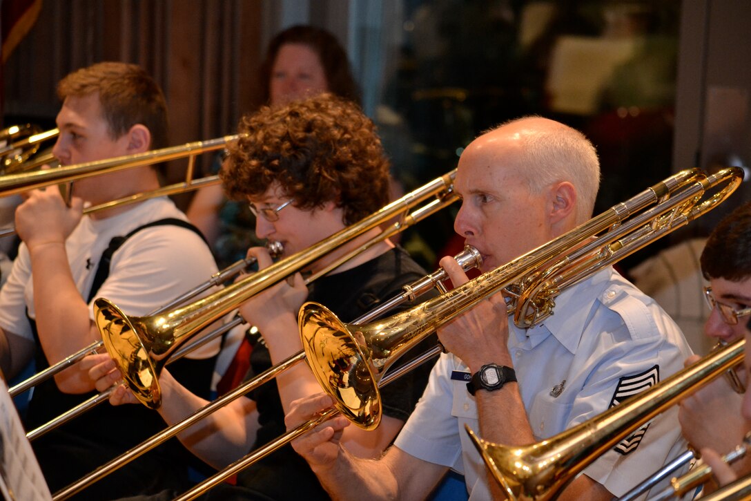 The high school band from Clarinda, Iowa visited the USAFA Band during a spring break tour of the United States Air Force Academy and Peterson AFB.  The Clarinda students enjoyed clinics for their concert band, jazz band, and percussionists while getting a bit of individual instruction on their respective instruments.