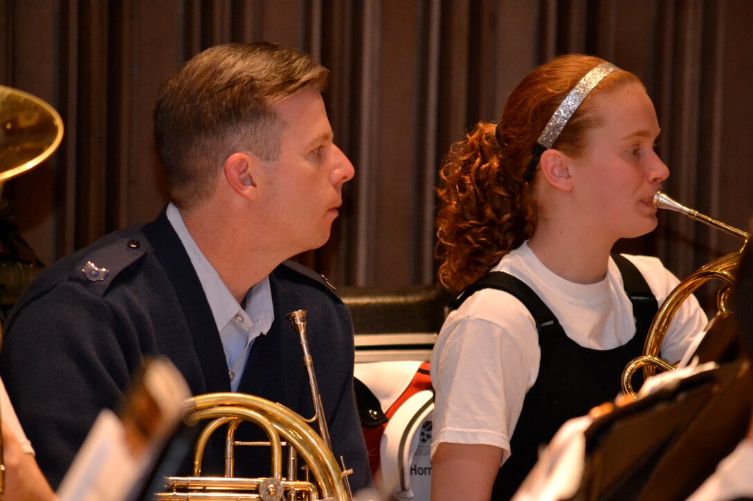 The high school band from Clarinda, Iowa visited the USAFA Band during a spring break tour of the United States Air Force Academy and Peterson AFB.  The Clarinda students enjoyed clinics for their concert band, jazz band, and percussionists while getting a bit of individual instruction on their respective instruments.