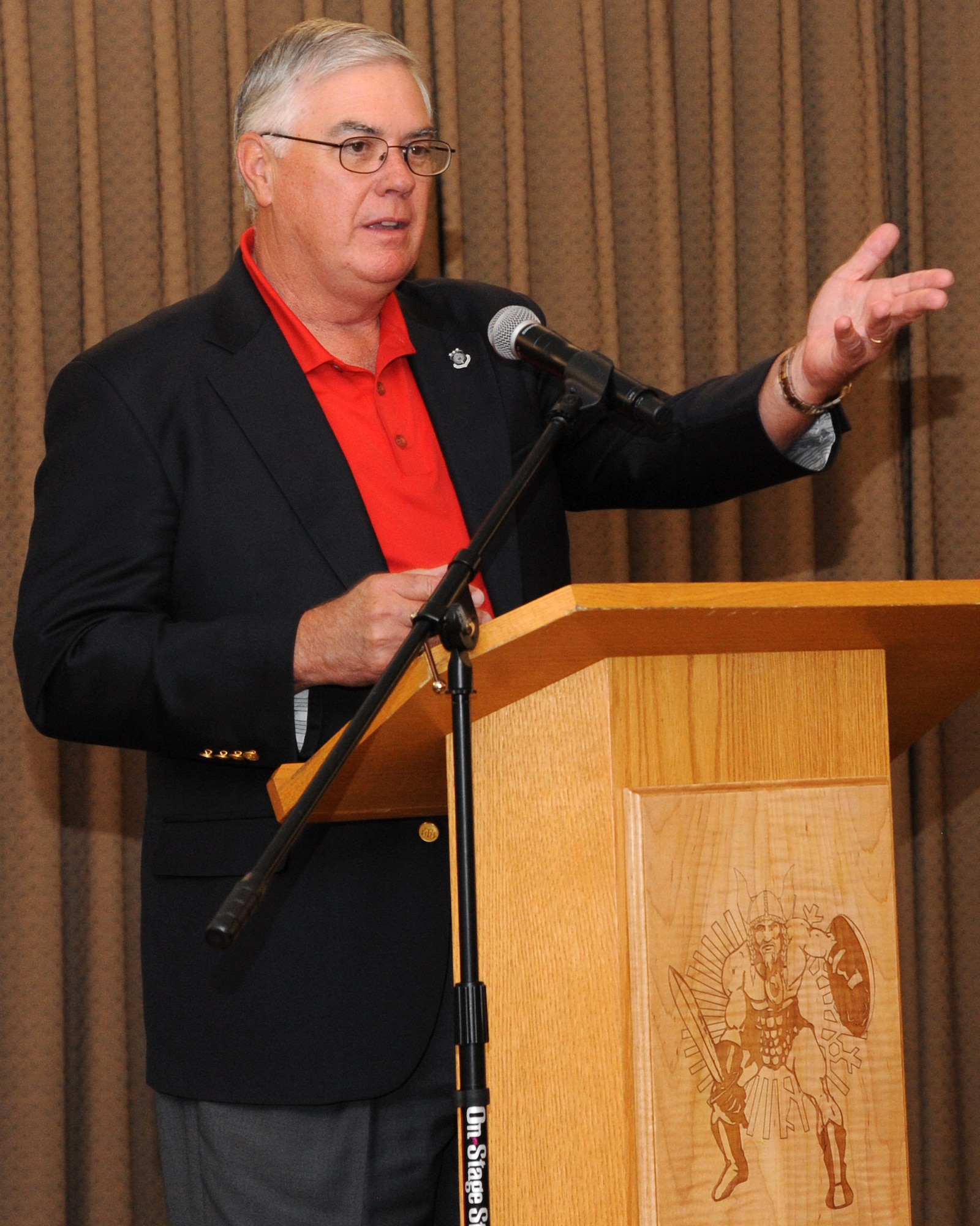 Retired Lt. Gen. Michael W. Wooley, speaks at the National Prayer Luncheon on April 26, 2012, on Grand Forks Air Force Base, N.D.    (U.S. Air Force photo by Airman 1st Class Navarro)