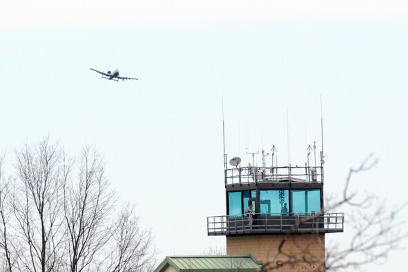 An A-10 Thunderbolt II from the 107th Fighter Squadron flies over the Grayling Aerial Gunnery Range, near Grayling, Mich., April 24, 2012. The Grayling range provides a wide variety of training scenarios for both aircraft and various ground personnel. More than 1,700 air missions are flown every year at the range. (U.S. Air Force photo by TSgt. David Kujawa)