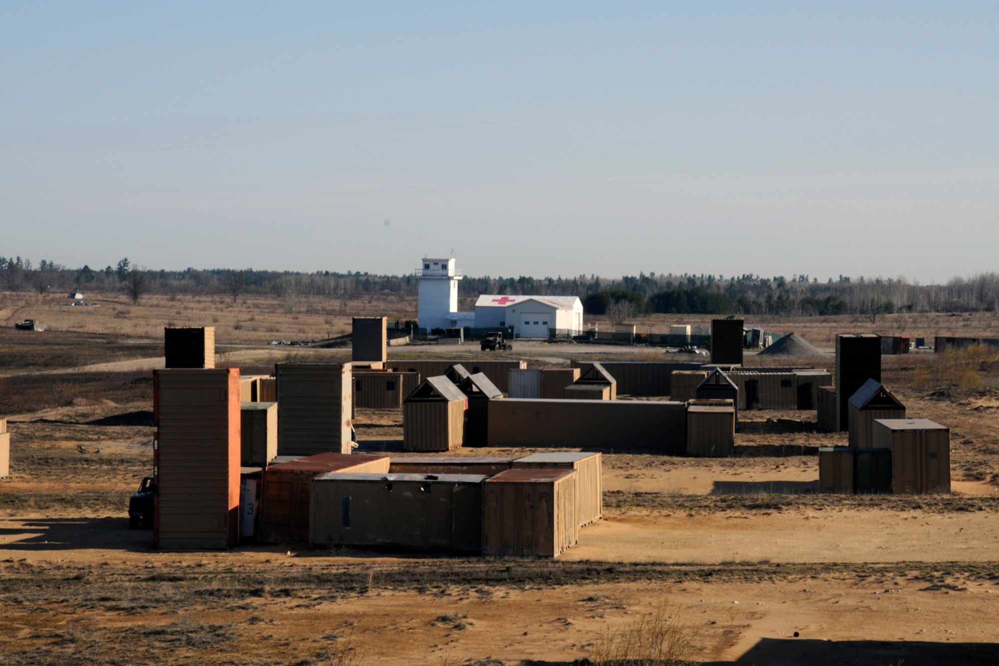 This “village” at the Grayling Aerial Gunnery Range, near Grayling, Mich., is actually one of the targets that can be used for training during attack missions of military aircraft. Using precision munitions, Air Force aircraft can target specific buildings within the compound. The goal is to provide pilots and ground controllers the most realistic and relevant training possible before a deployment. (U.S. Air Force photo by TSgt. David Kujawa)