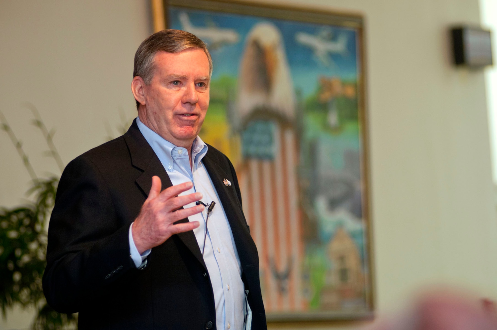 HANSCOM AIR FORCE BASE, Mass. – Retired Maj. Gen. Robert Boots addresses the audience during the National Prayer Breakfast at the Minuteman Commons April 26. Boots’ message to attendees was called “Power of Prayer.” (U.S. Air Force photo by Mark Wyatt)