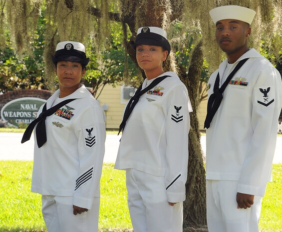 Naval Support Activity Charleston recently named its Sailors of the Quarter for the 2nd quarter of 2012:  Petty Officer 1st Class Jinnett Santos was named Sailor of the Quarter, Petty Officer 2nd Class April Butler was named Junior Sailor of the Quarter and Petty Officer 3rd Class Brandon Johnson was named Blue Jacket of the Quarter. Santos is a culinary specialist assigned to the Weapons Station Galley and Butler and Johnson are both ship’s servicemen assigned to Unaccompanied Base Housing at Joint Base Charleston – Weapons Station.  (U.S. Navy photo/Petty Officer 1st Class Jennifer Hudson)