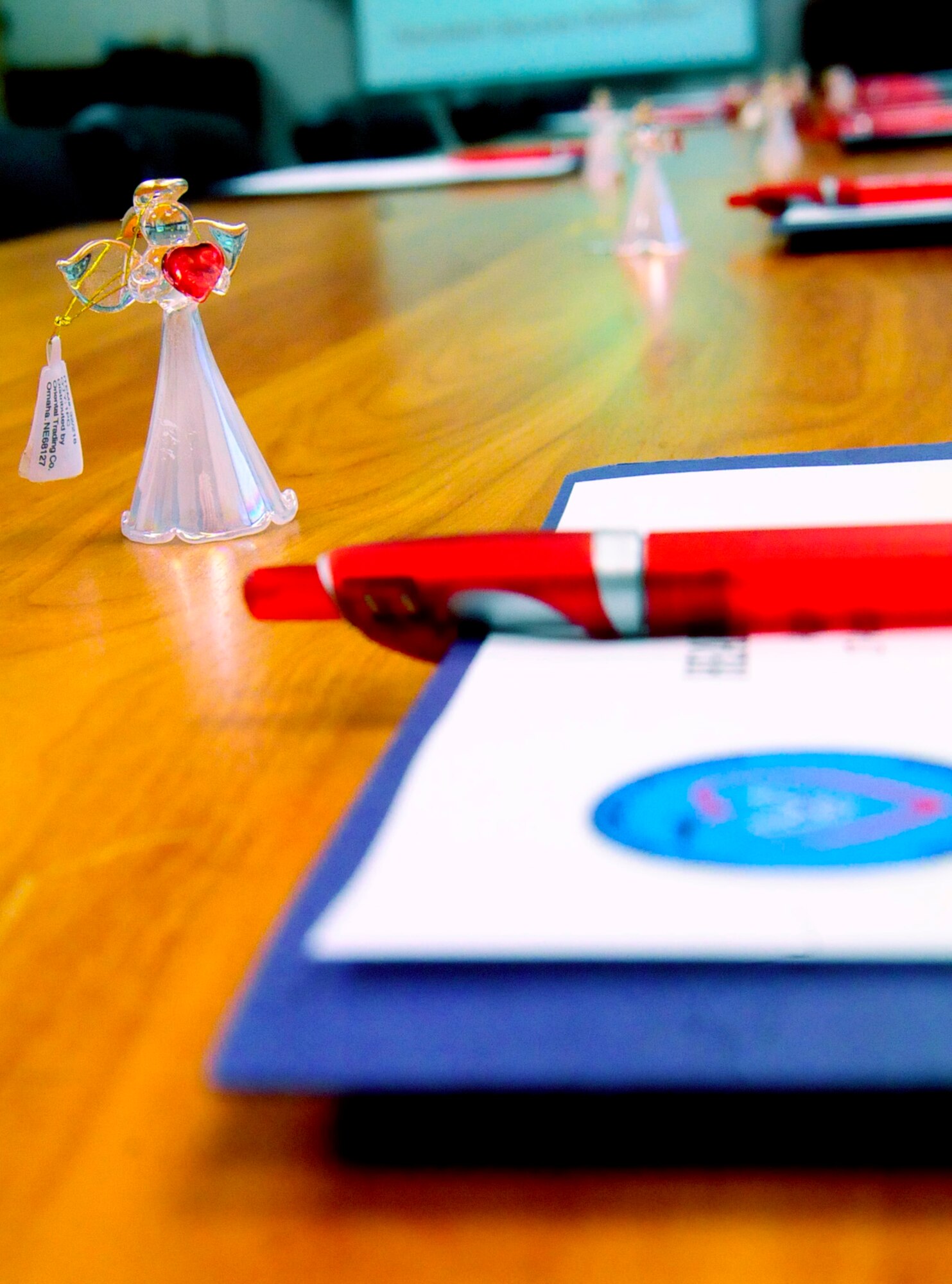 Each Heartlink attendee was given a welcome packet as well as an angel ornament during a Heartlink seminar April 27 at Ramstein Air Base.  The seminar is designed to help Air Force spouses learn about military life, etiquette and what the military has to offer spouses. (U.S. Air Force photo/Airman 1st Class Hailey Haux)