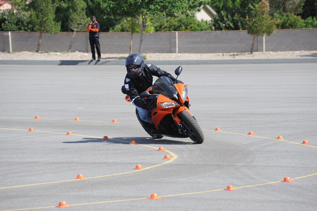Marine Corps Logistics Base Barstow kicked off its inaugural Motorcycle Rodeo and Safety Event held aboard base, May 2. During the event, riders were able to participate in a timed cornering course to test their handling skills on a motorcycle.